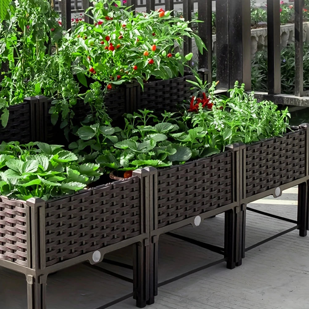 Plastic Raised Planter with Drainage Holes Planting Container with Legs Raised Bed for Gardening Vegetables Fruits Flowers Herbs