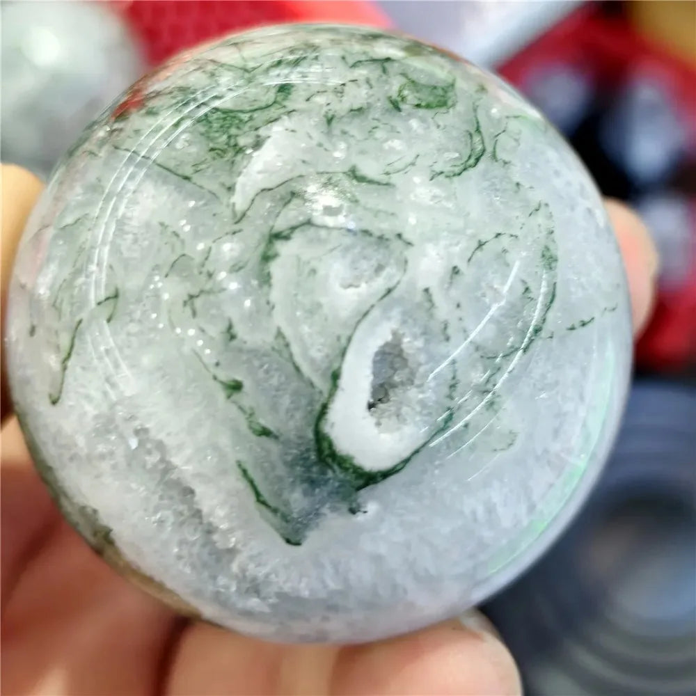 CrystalHola Natural Moss Agate Ball Reiki Tree Sphere