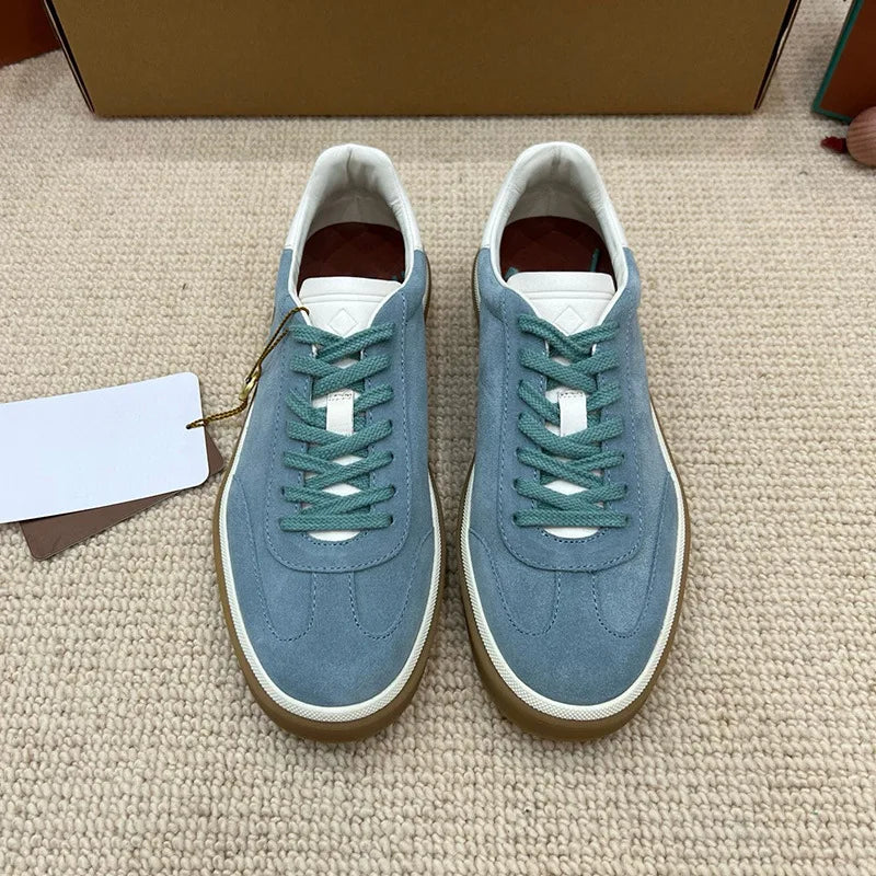 NONE Genuine Leather Lace Up Round Toe Unisex Sneakers