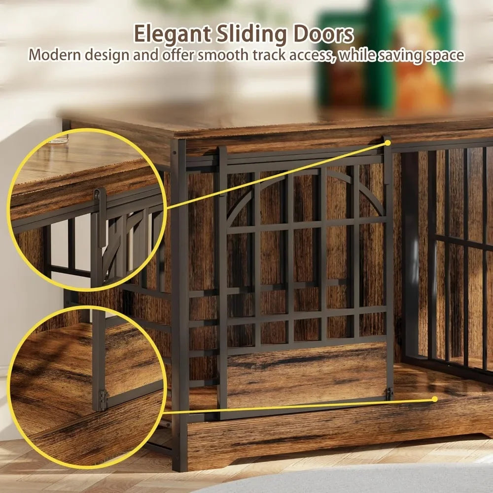 Double Dog Crate Furniture, Extra Large Dog Kennel Indoor with Divider, Heavy Duty Dog Cage for 2 Dogs, Decorative