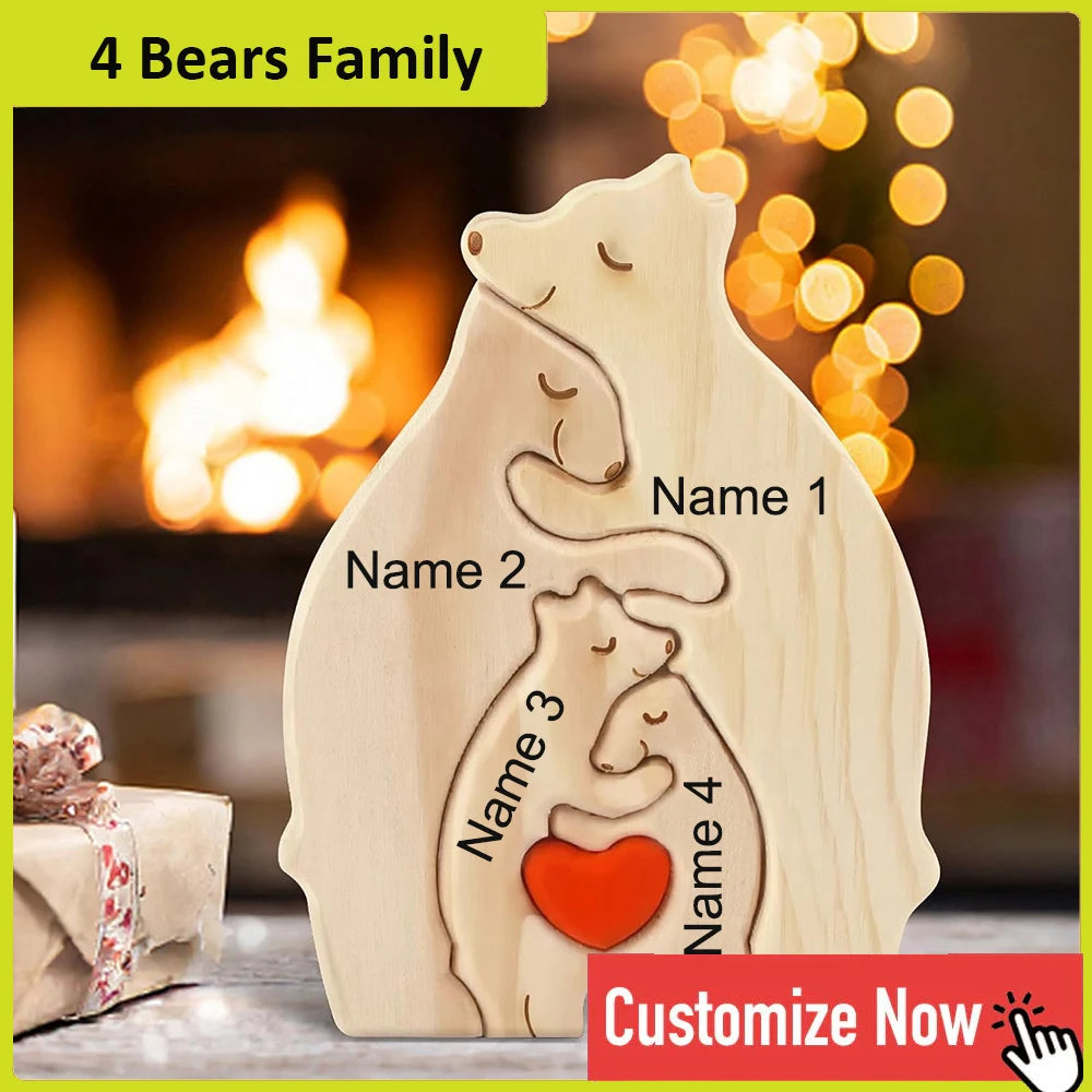 NONEDropshipping Personalized Bear Family Wooden Puzzle Free Engraving