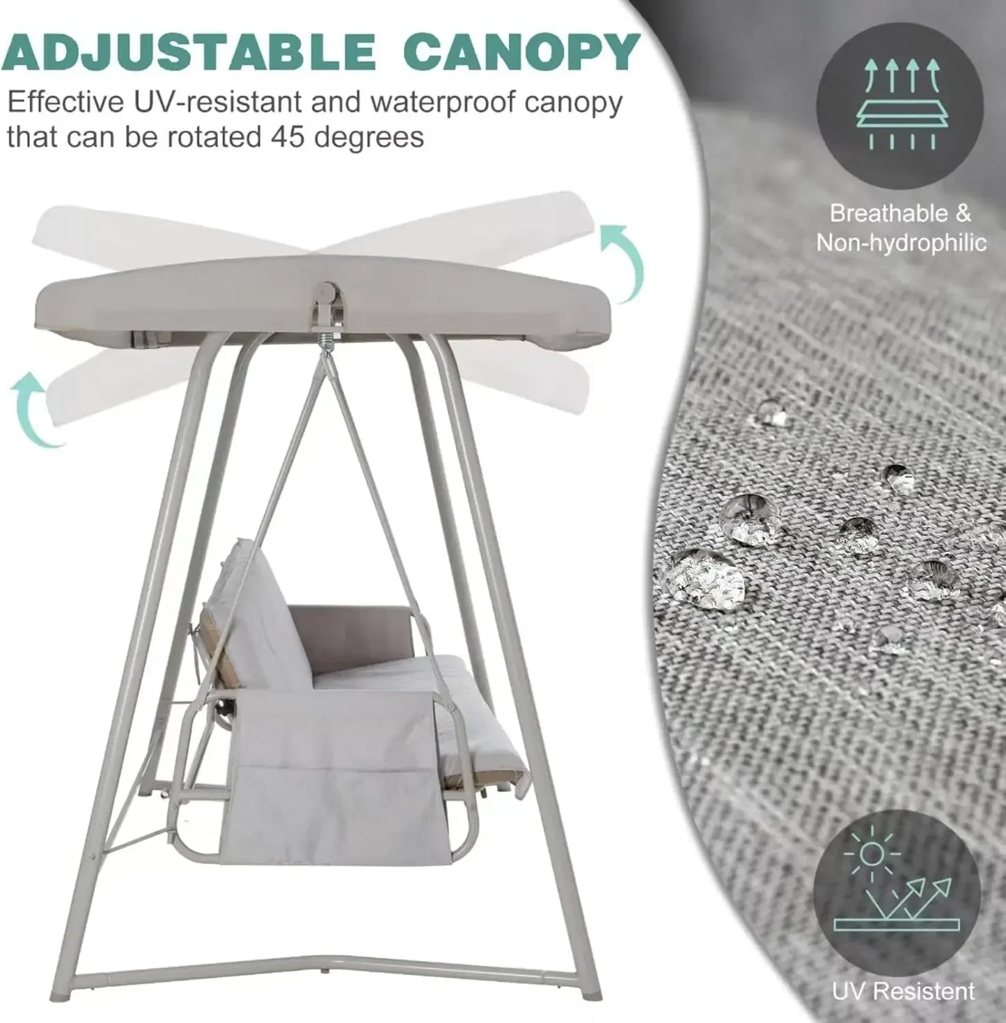 3 to 4 Seat Porch Swing, 2-in-1 Outdoor Swing Bed with Adjustable Backrest Canopy 800 lbs Capacity Patio Swing Chair with Stand
