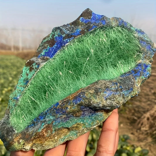 CrystalHola Green Needle Quartz Azurite Specimen Home Decor