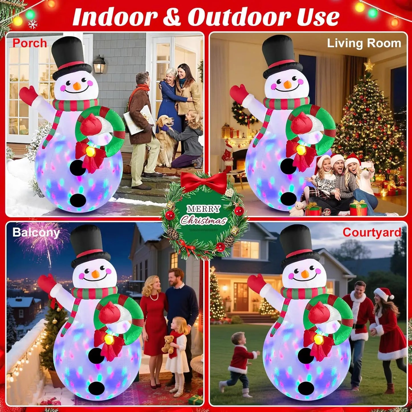 Snowman Inflatable With LED Lights Outdoor Windproof Christmas Decor