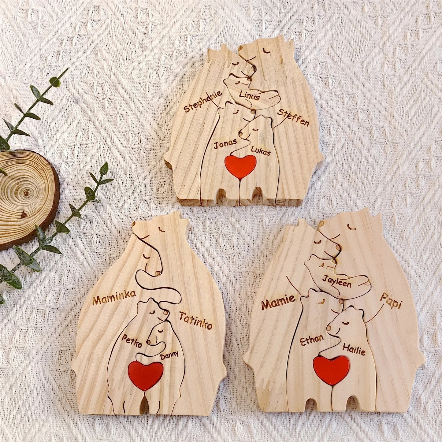 NONEDropshipping Personalized Bear Family Wooden Puzzle Free Engraving