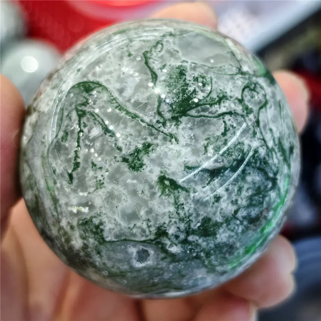 CrystalHola Natural Moss Agate Ball Reiki Tree Sphere