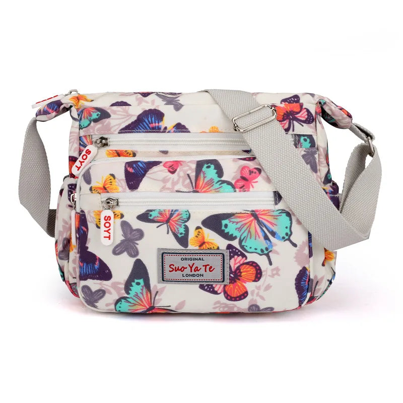 Multi Pocket Crossbody Bag For Women Waterproof Floral Pattern