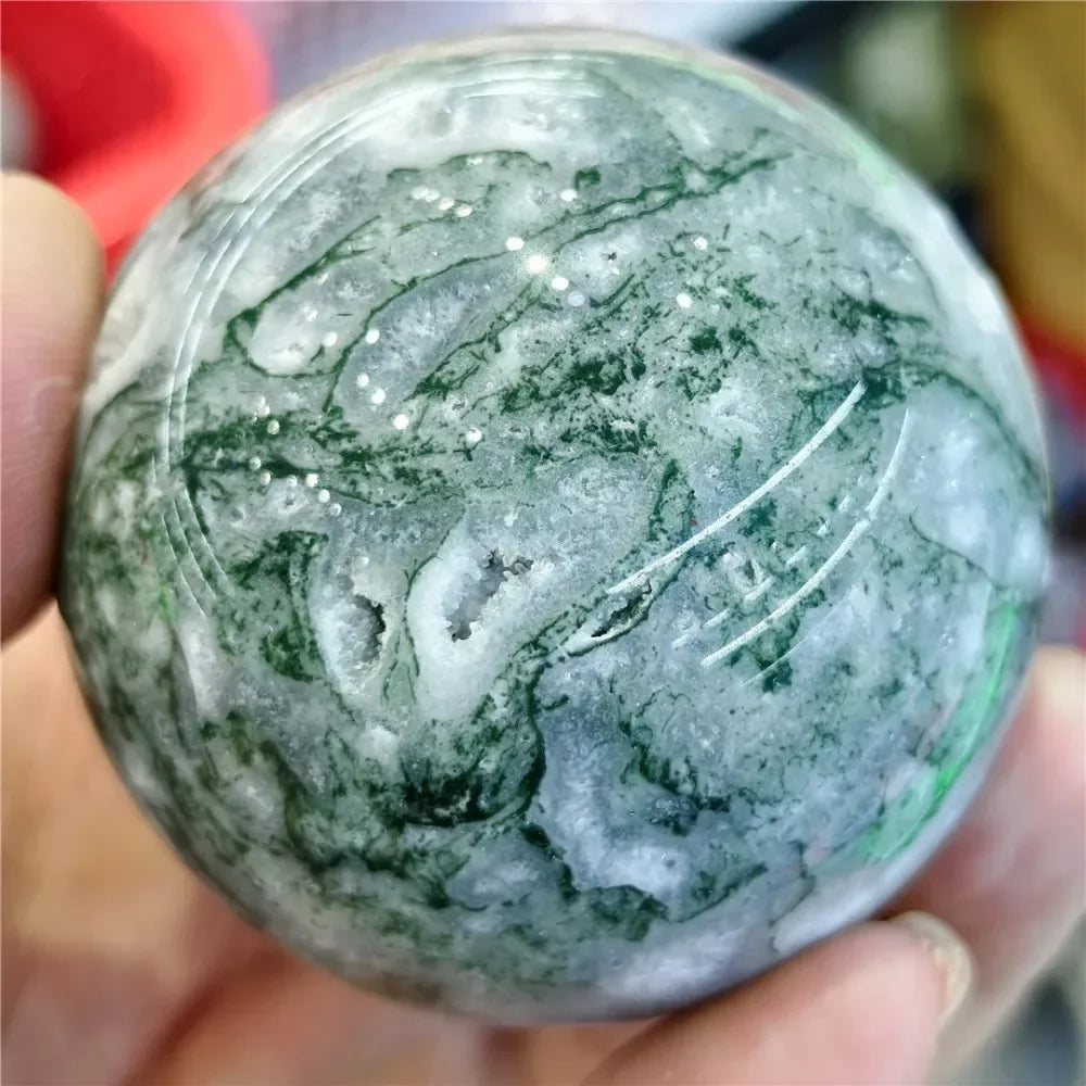 CrystalHola Natural Moss Agate Ball Reiki Tree Sphere