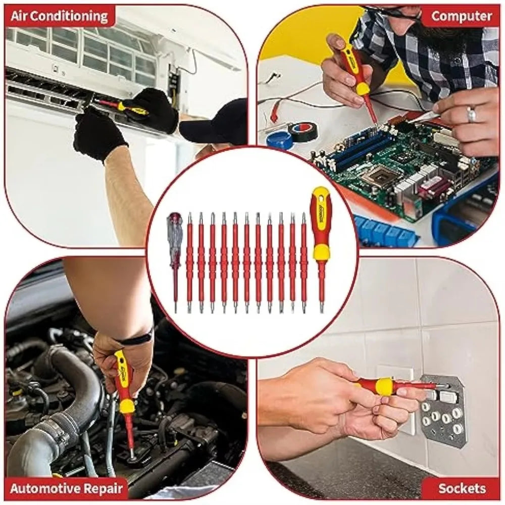 Insulated Screwdriver Set 500V 12 Piece Double Ended With Non Slip Handle