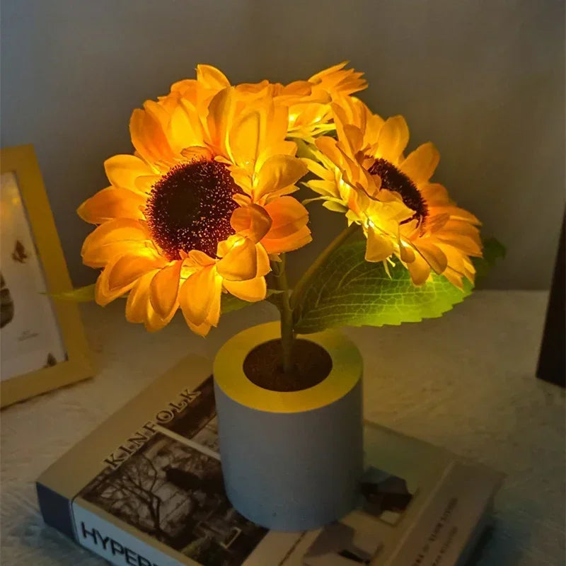 3 LED Sunflower Night Light Rechargeable Table Lamp