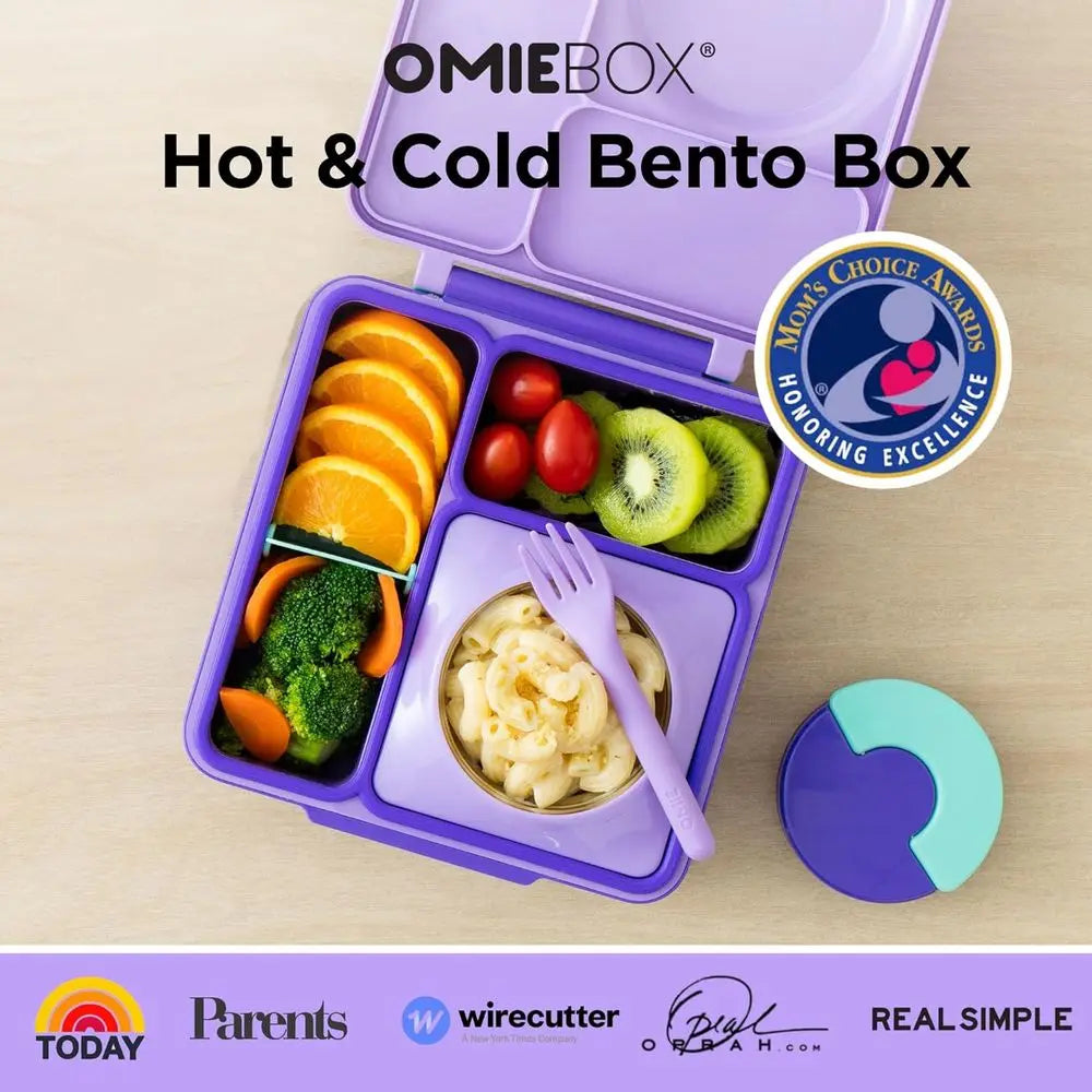 Insulated Bento Lunch Box with Leak Proof Vacuum Insulated Food Jar - 3 Compartments, Two Temperature Zones