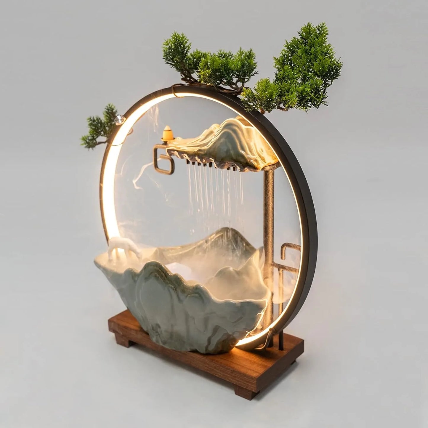 Bymaocar Tabletop Water Fountain With LED Light MistMaker Incense Holder