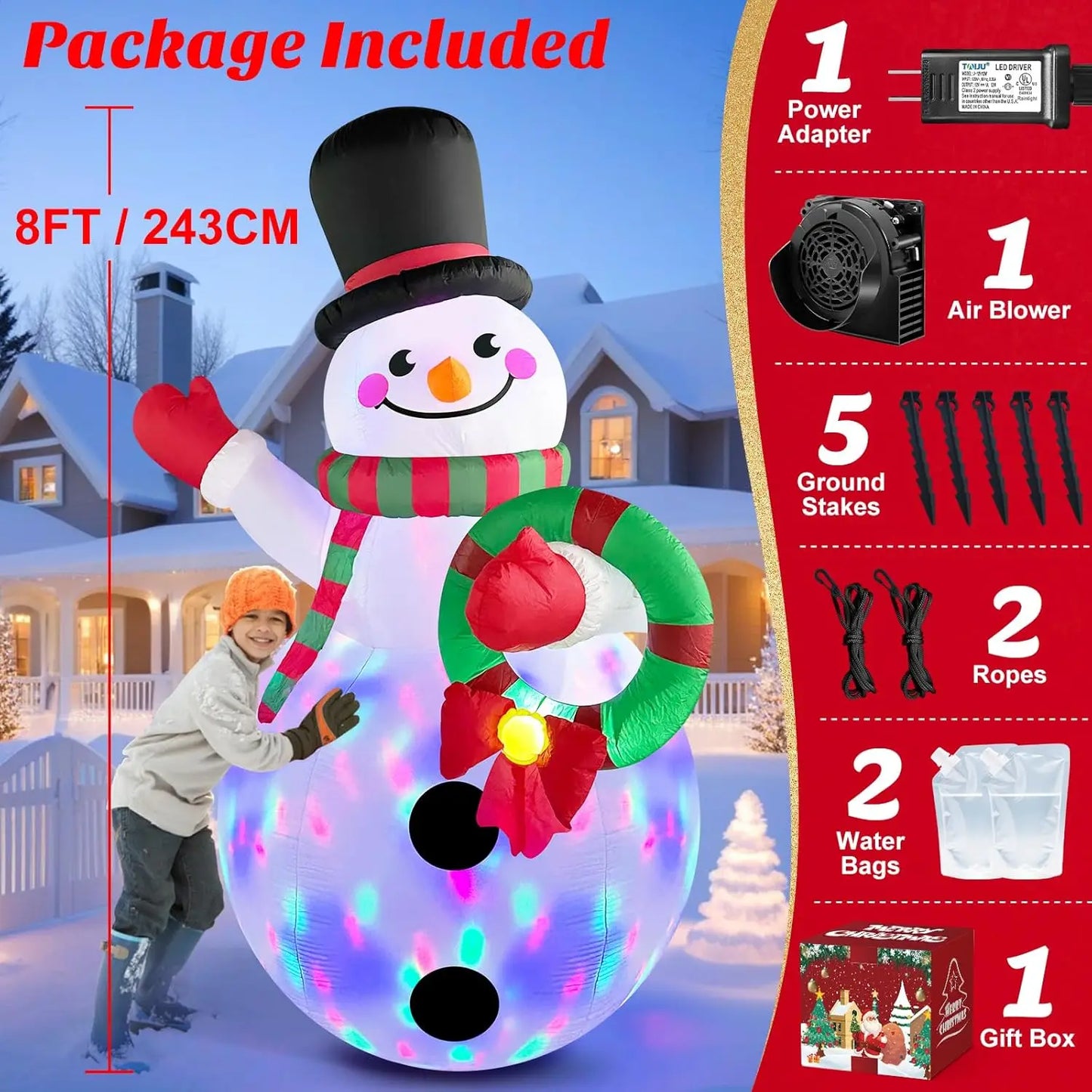 Snowman Inflatable With LED Lights Outdoor Windproof Christmas Decor