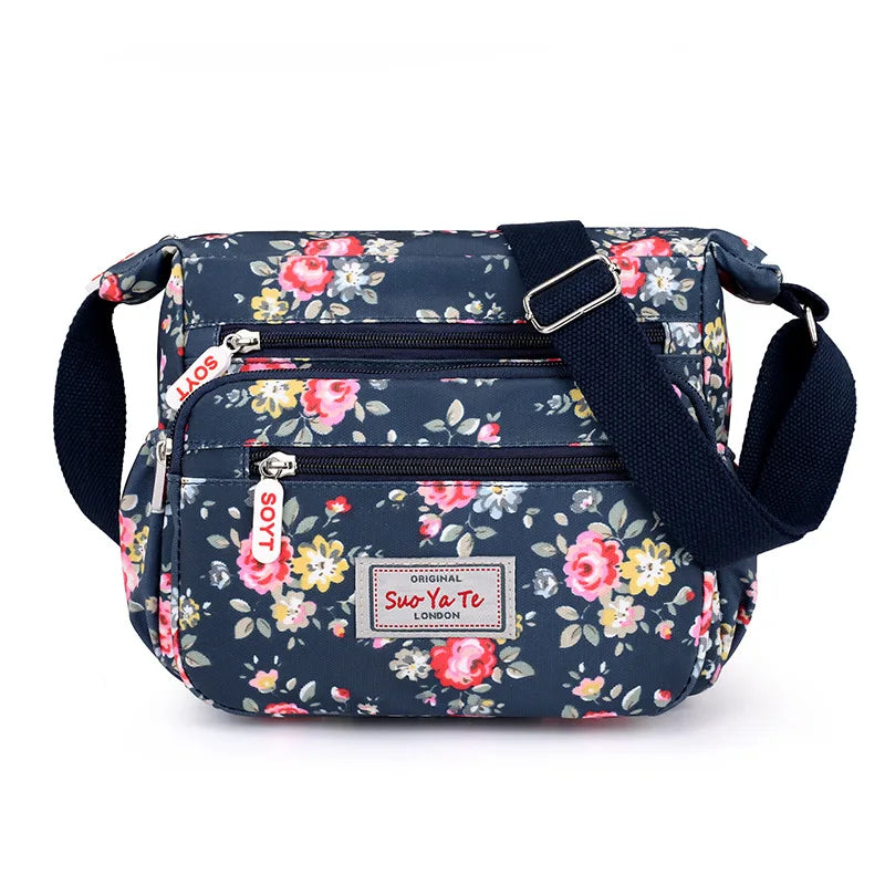 Multi Pocket Crossbody Bag For Women Waterproof Floral Pattern