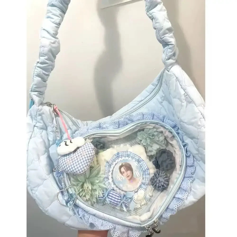 JIAERDI Heart Transparent Ita Bag Women Lace Crossbody Bag