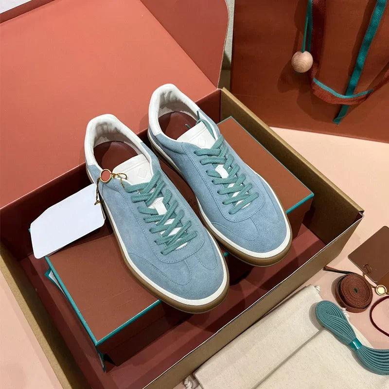 NONE Genuine Leather Lace Up Round Toe Unisex Sneakers
