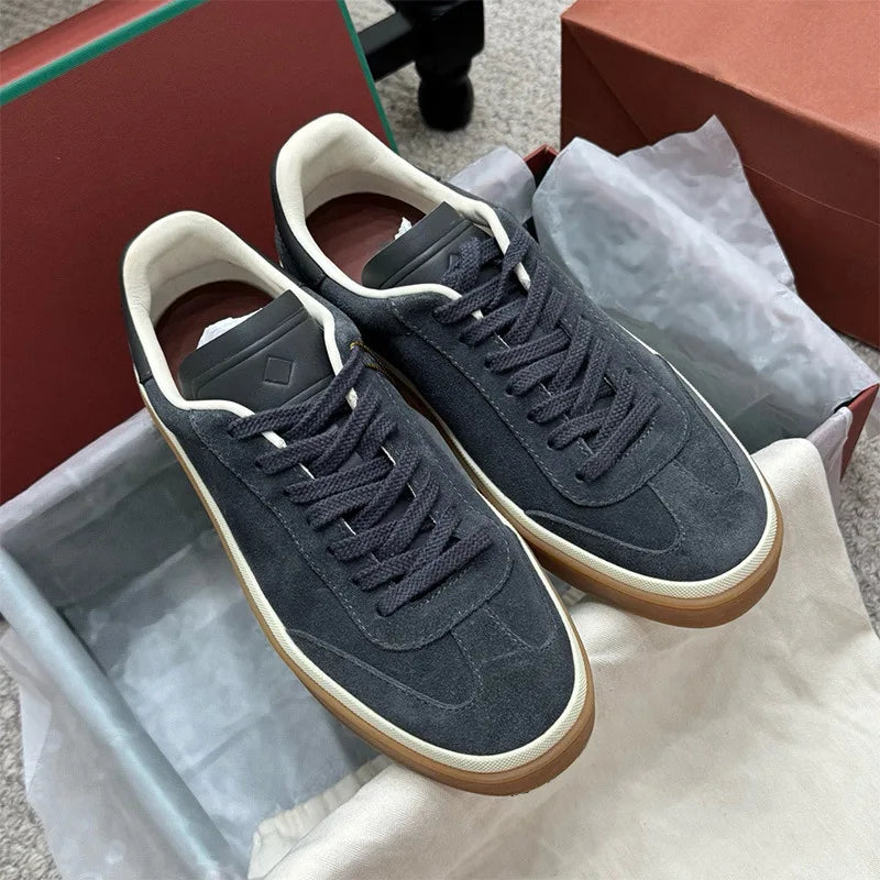 NONE Genuine Leather Lace Up Round Toe Unisex Sneakers
