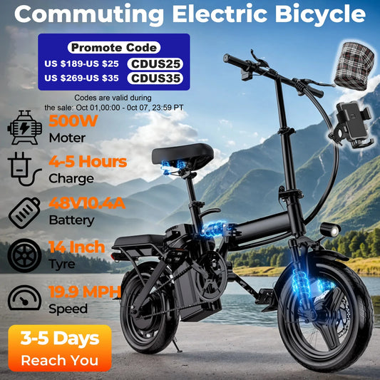LELEKUAI 500W Folding Electric Bike 20 MPH With Removable Battery