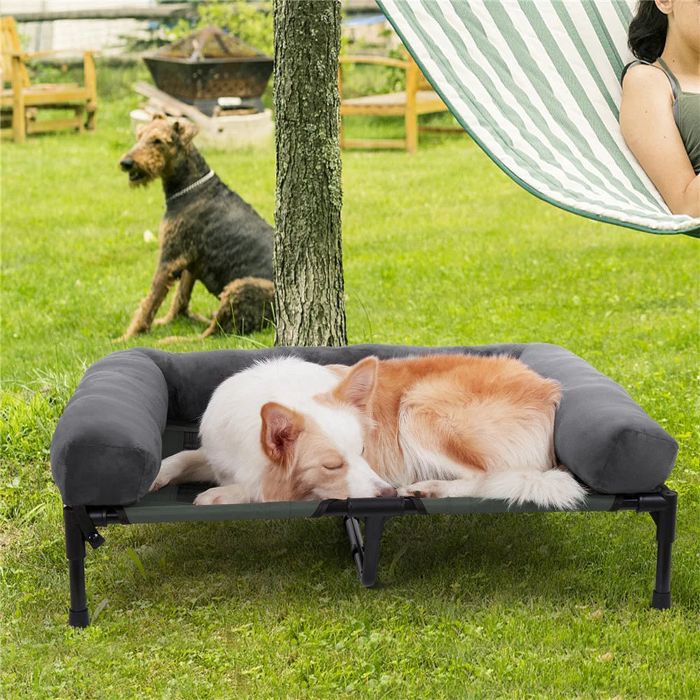 BORWARTCN Outdoor Raised Dog Bed With Cooling Breathable Mat