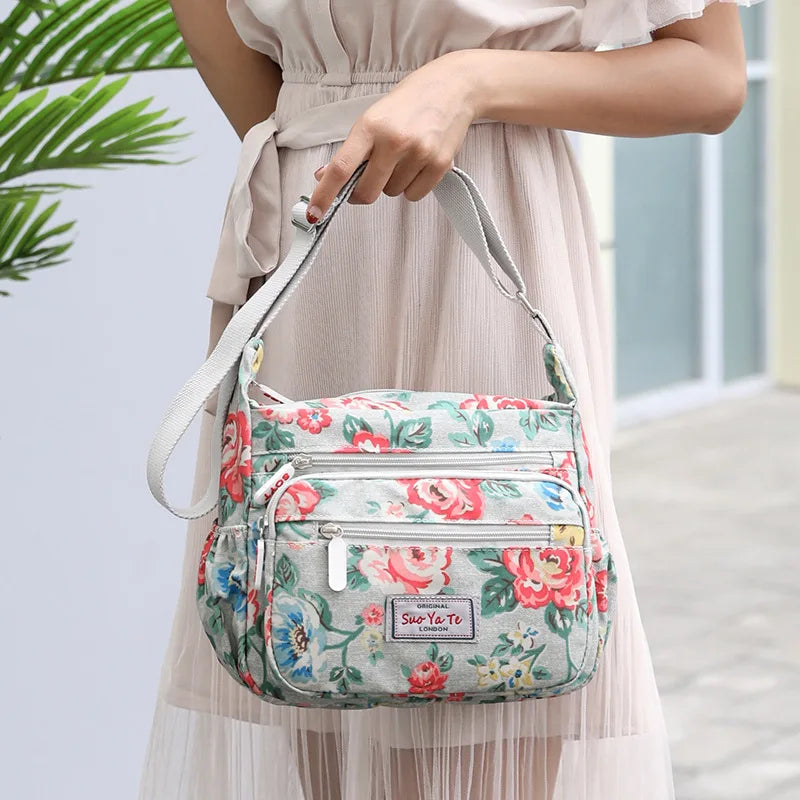 Multi Pocket Crossbody Bag For Women Waterproof Floral Pattern