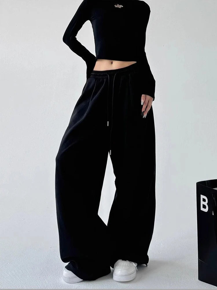 Women's Y2K Harajuku High Waist Wide Leg Sweatpants, Baggy Oversize Drawstring Casual Sports Joggers