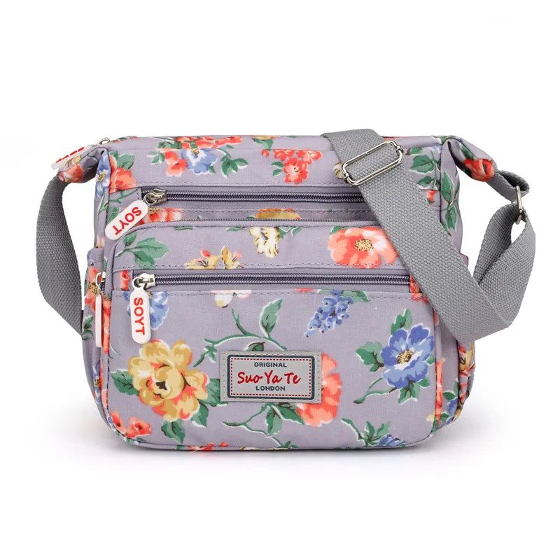 Multi Pocket Crossbody Bag For Women Waterproof Floral Pattern