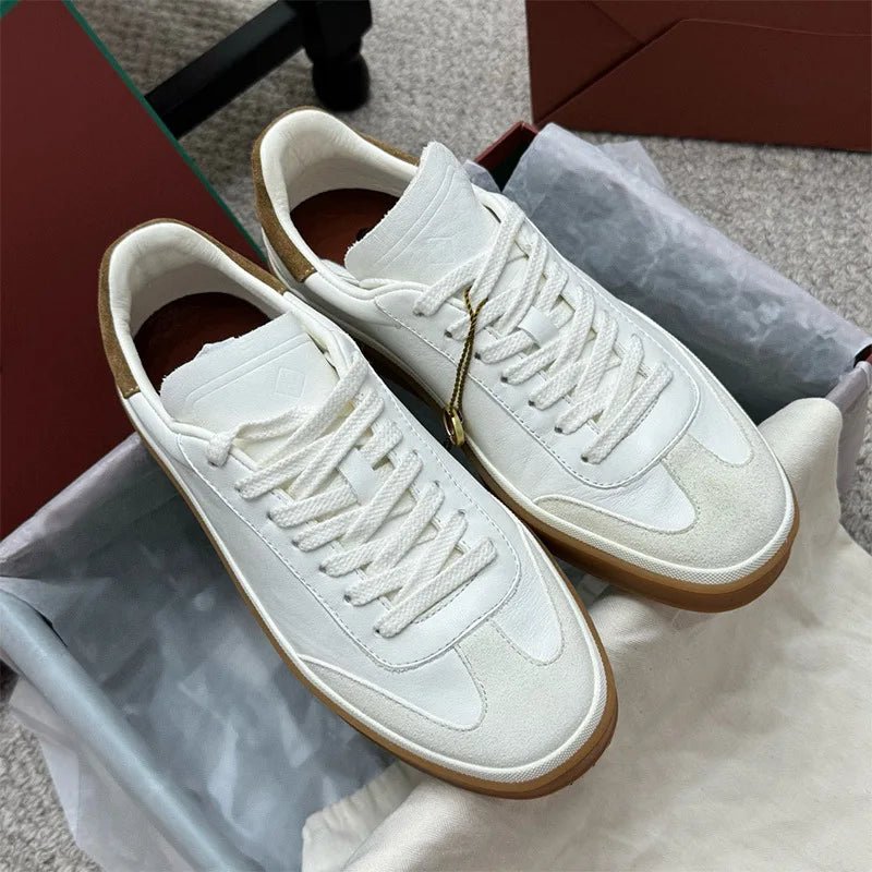 NONE Genuine Leather Lace Up Round Toe Unisex Sneakers