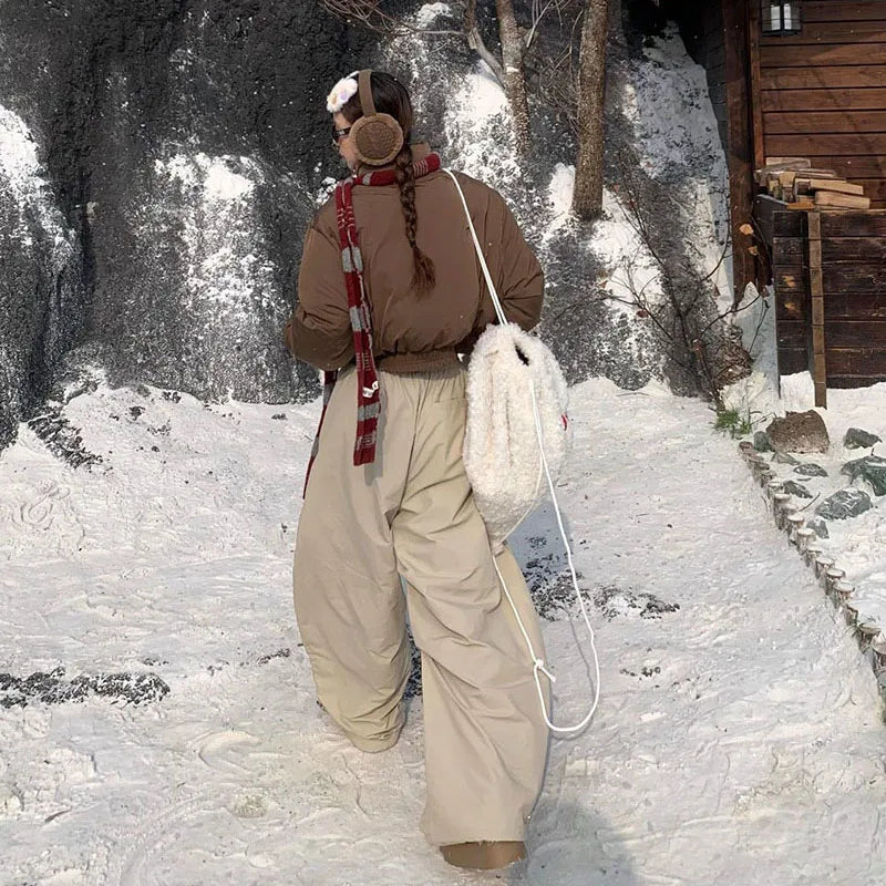 Winter Thick Fleece Pants For Women High Waist Baggy Trousers