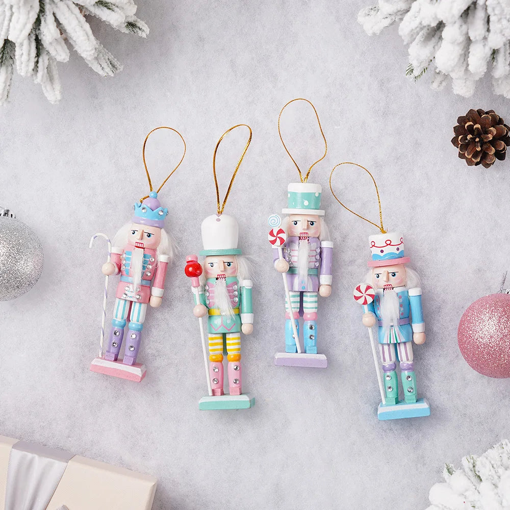 Macaron Nutcracker Ornaments 4-Piece Painted Wooden Christmas Decorations
