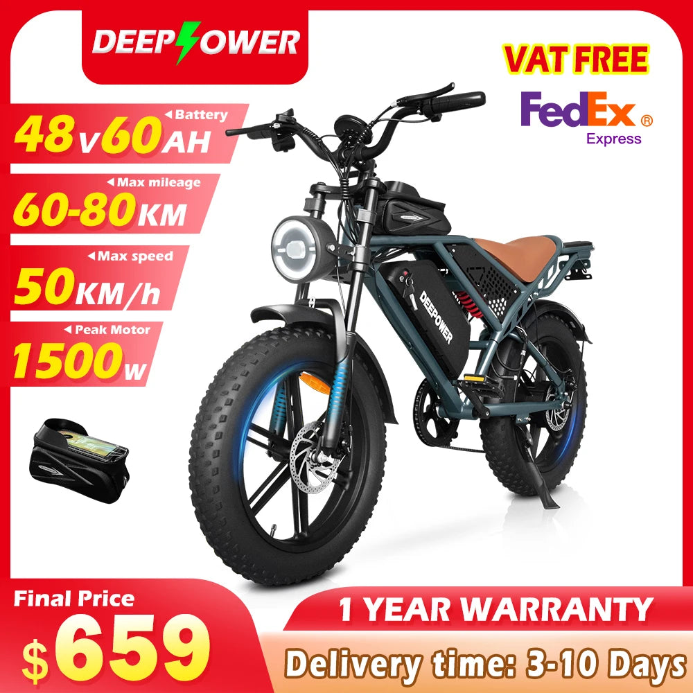 DEEPOWER S7 Electric Mountain Bike 1500W 48V Battery