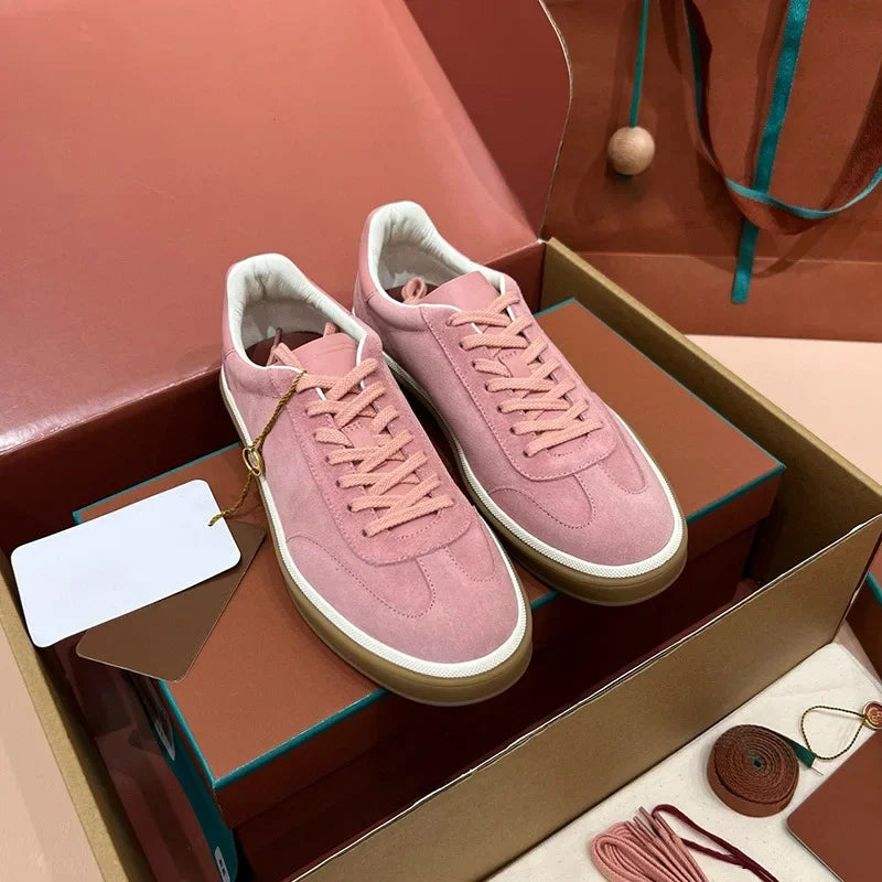 NONE Genuine Leather Lace Up Round Toe Unisex Sneakers