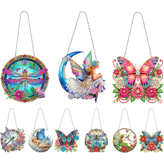 Acrylic Butterfly Dragonfly Fairy Rhinestone Diamond Art Pendants DIY Kit