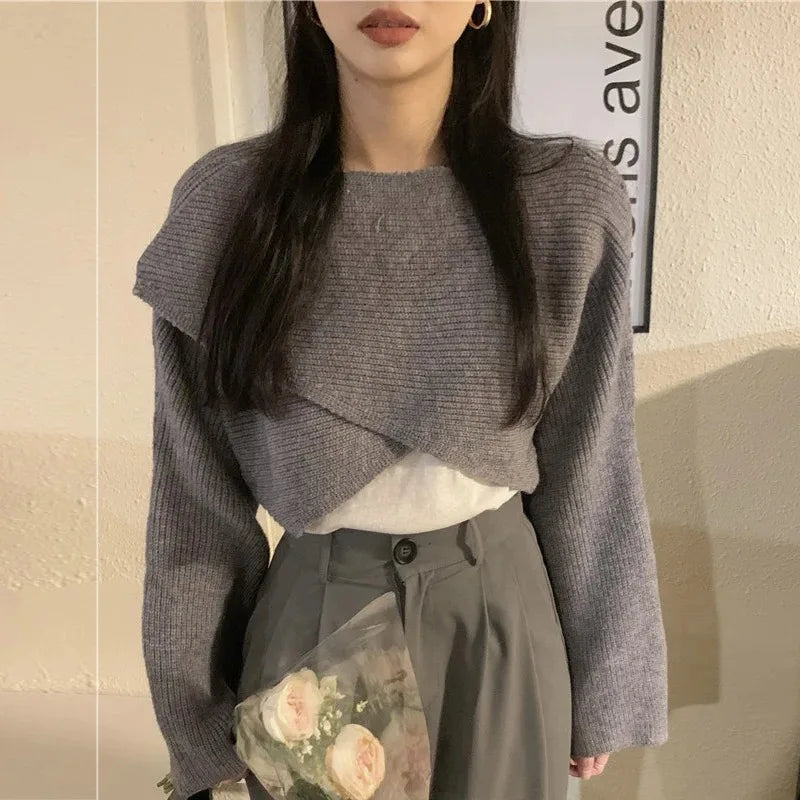 Sure Xiao Story Autumn Cropped Knitted Sweater For Women