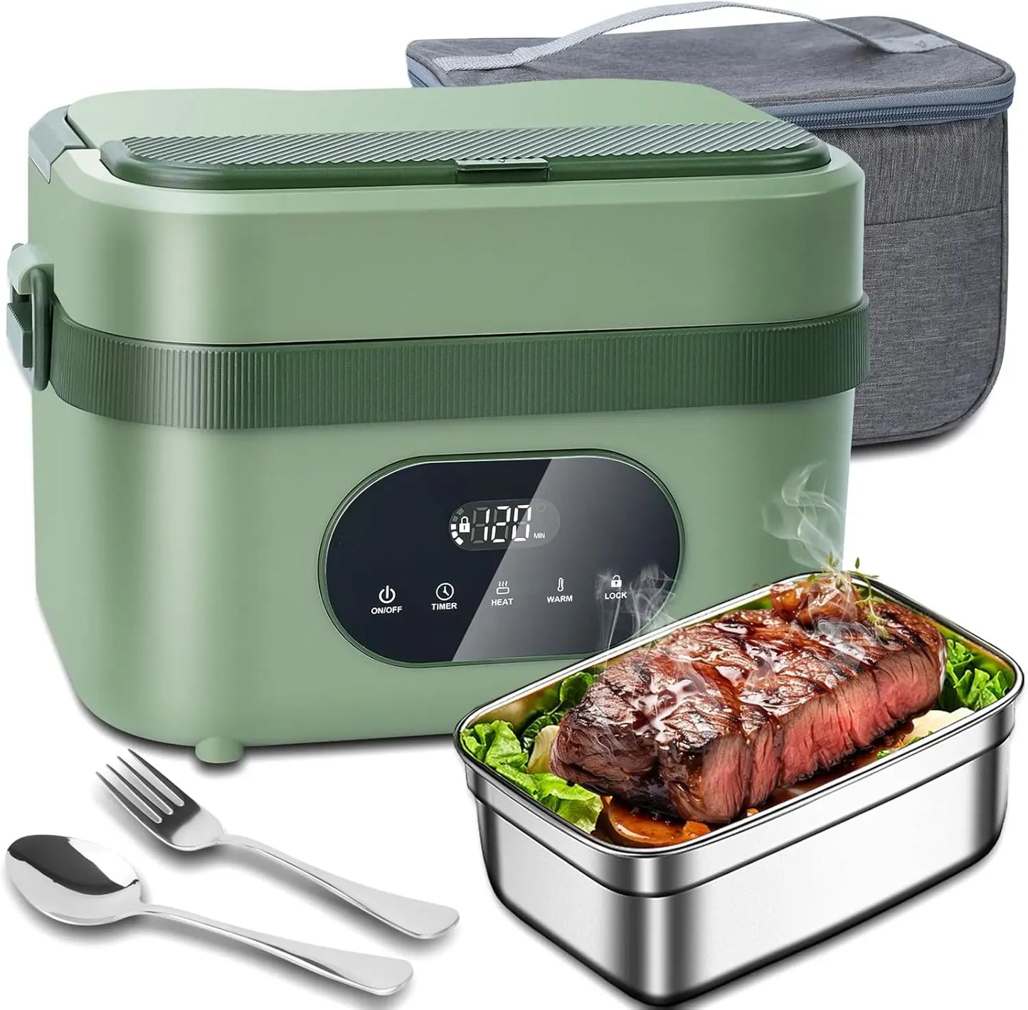 Cordless Electric Lunch Box with 18000mAh Battery, Self-Heating for Office Travel Outdoors, 1.5L Stainless Steel Container