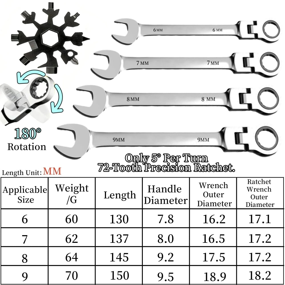 Flexible Ratcheting Wrench Set Metric Hand Tools For Car Repair