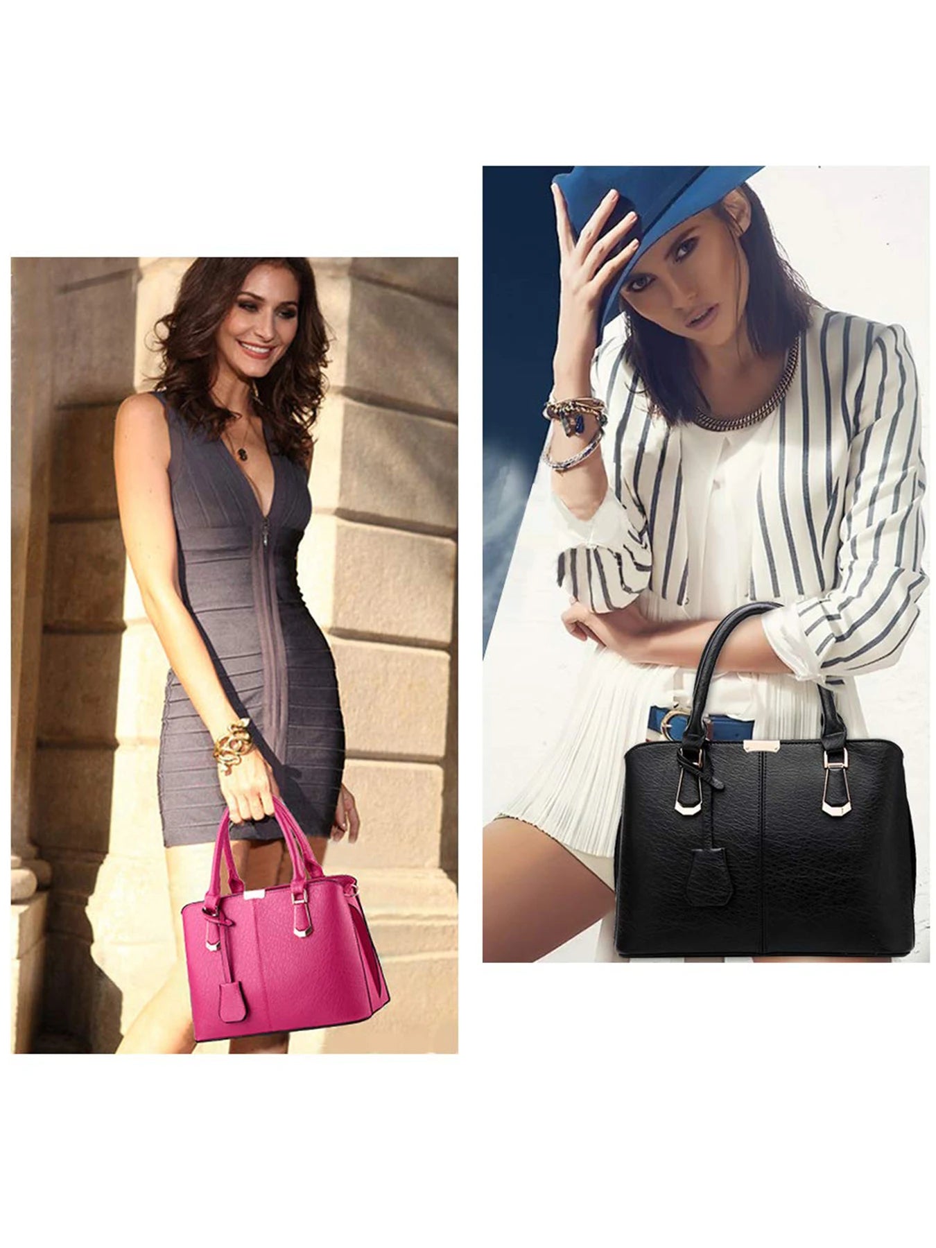 Women PU Leather Handbag Satchel Tote With Adjustable Handle