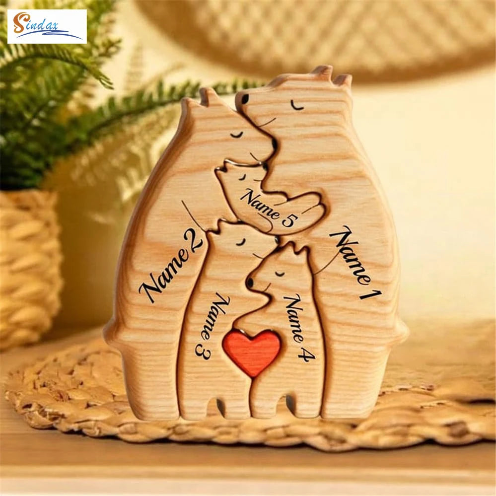 Nonedropshipping Personalized Bear Family Wooden Puzzle Free Engraving