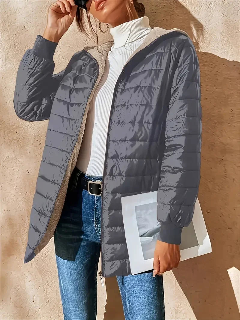 Autumn Winter Mid-Length Women's Down Jacket - Fashion Warm Knitted Hat Design White Duck Down Coat Cold Weather Slim Fit Parka