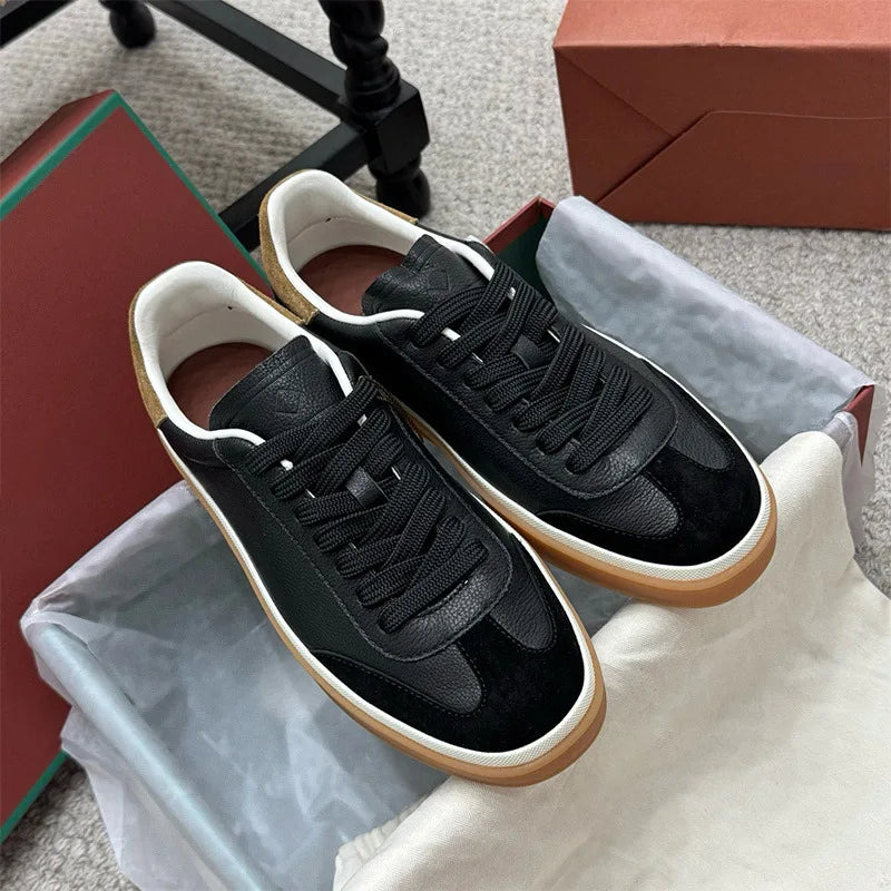 NONE Genuine Leather Lace Up Round Toe Unisex Sneakers