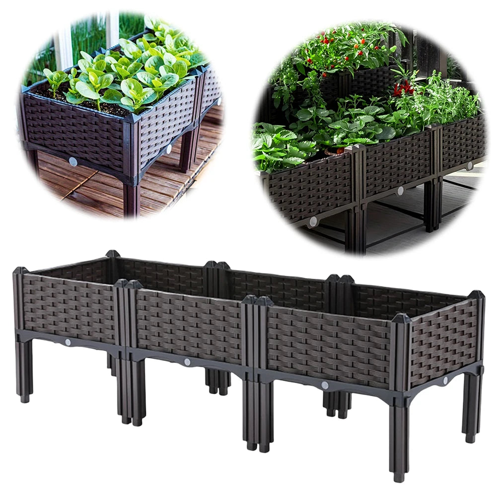 Plastic Raised Planter with Drainage Holes Planting Container with Legs Raised Bed for Gardening Vegetables Fruits Flowers Herbs