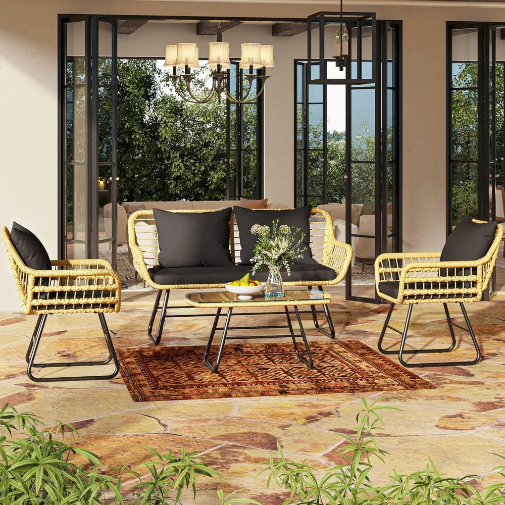XMSJ 4-Piece Patio Wicker Bistro Set Outdoor All-Weather