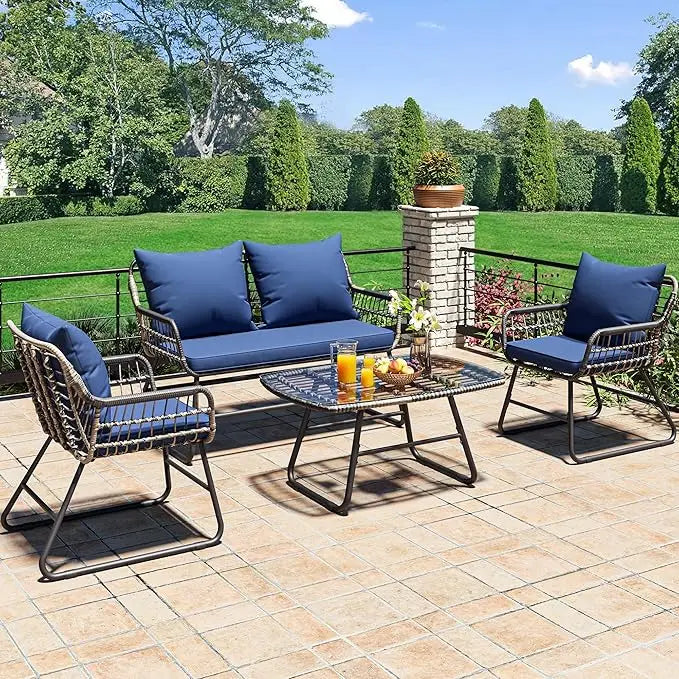 XMSJ 4-Piece Patio Wicker Bistro Set Outdoor All-Weather