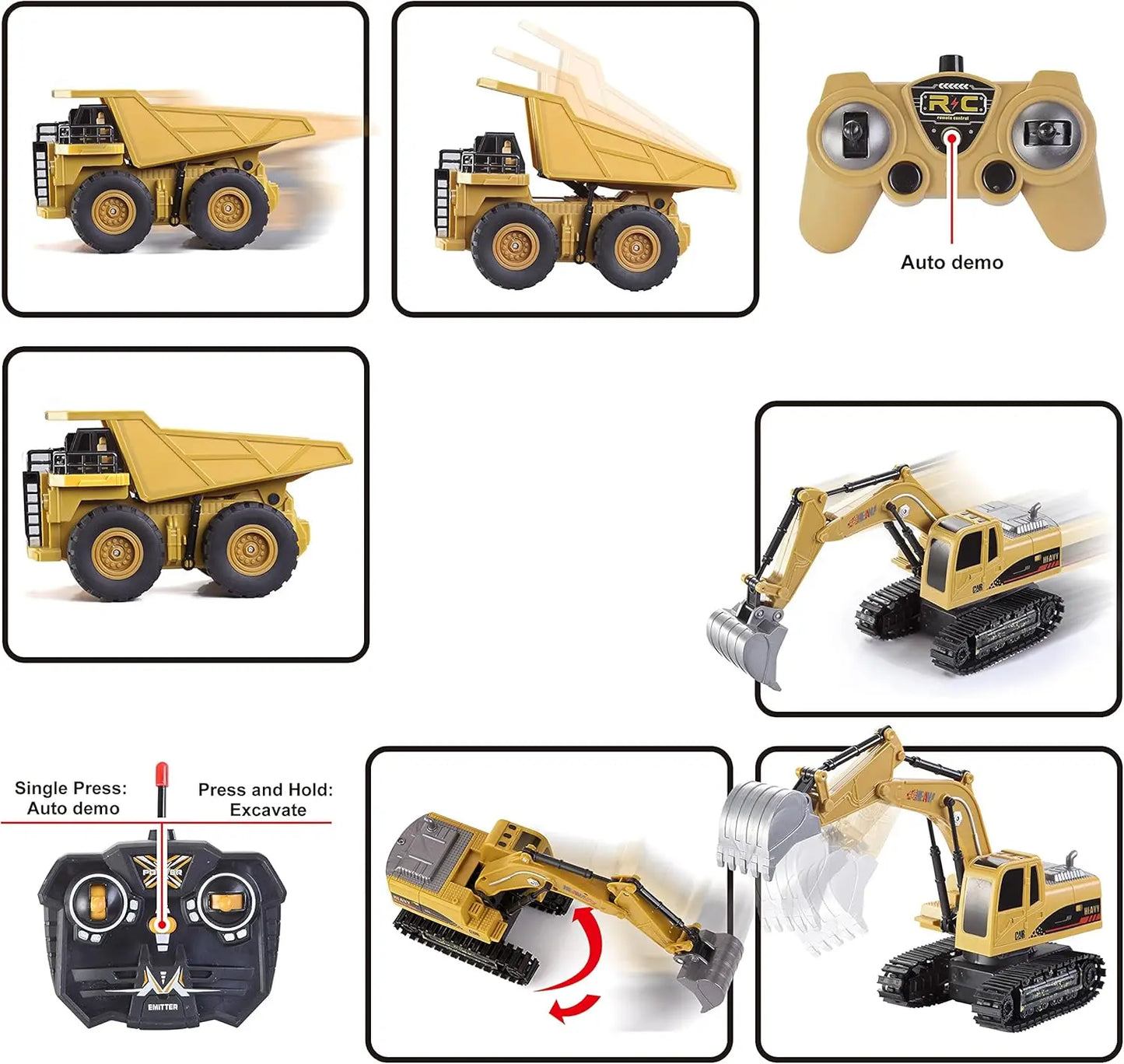 Joyfy Remote Control Construction Vehicle Set Friction Powered Excavator Truck