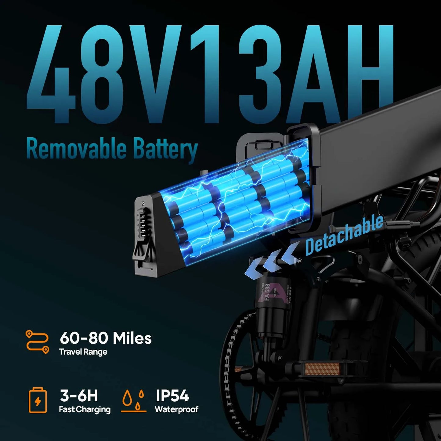 URLIFE T5 1500W E-Bike Removable Battery Fat Tire Mountain Bike