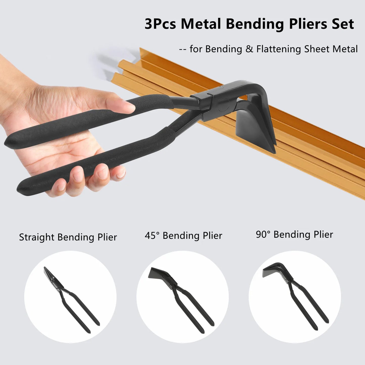 CNCEST Three Piece Metal Bending Pliers Set Straight 45 90 Sheet Metal