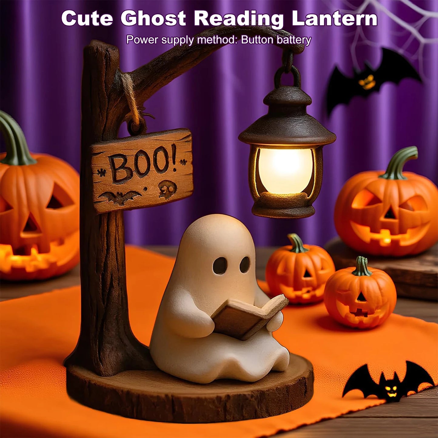 JOCESTYLE Ghost Reading Lantern 3D Resin Night Light Halloween Decor