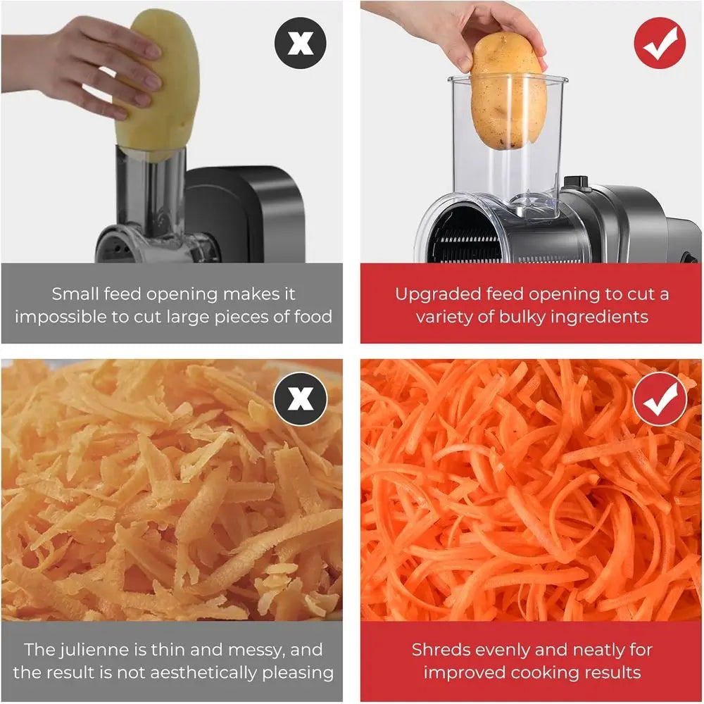 Electric Cheese Grater, Salad Maker with 6 Different Shapes of Blades, 250W Electric Slicer Shredder for Cheeses, Fruits, Vegeta