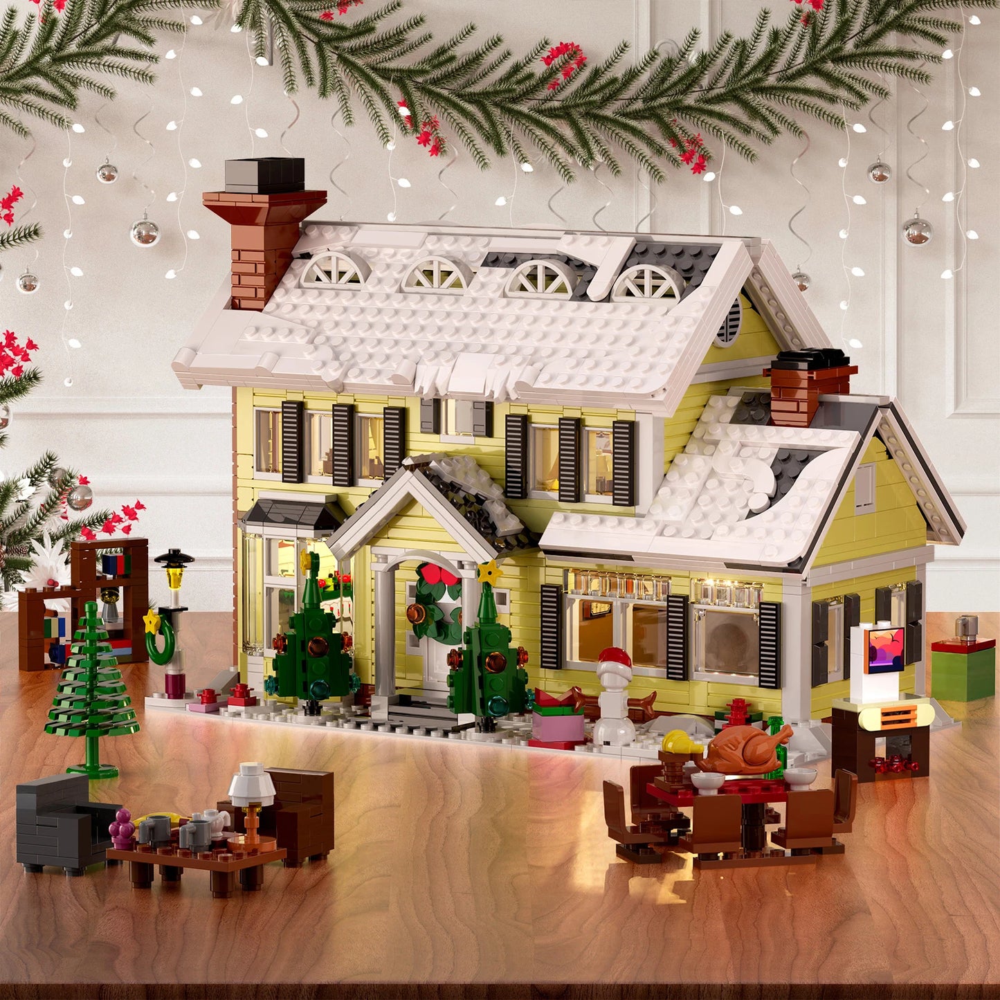 Christmas Holiday House Building Blocks Set LED Snow Village