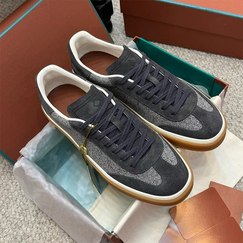 NONE Genuine Leather Lace Up Round Toe Unisex Sneakers