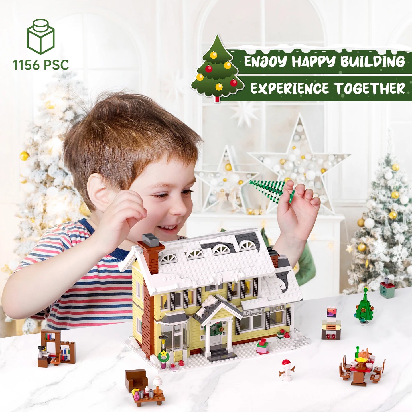 Christmas Holiday House Building Blocks Set LED Snow Village